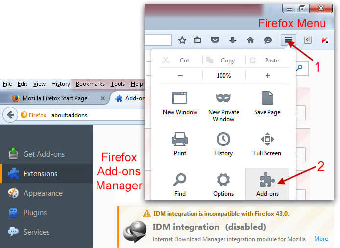 افزودن IDM به مرورگرها در ویندوز - مرورگر Firefox