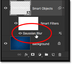 کلیک بر نام لایه gausianblur ( ویرایش Smart Filter و نمایش و مخفی سازی Smart Filter )