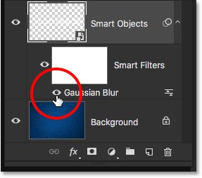 آیکون Visibility در Gaussian Blur ( ویرایش Smart Filter و نمایش و مخفی سازی Smart Filter )