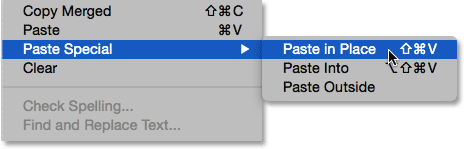 Edit > Paste Special > Paste in Place ( تبدیل لایه عکس به Smart Object در فتوشاپ )