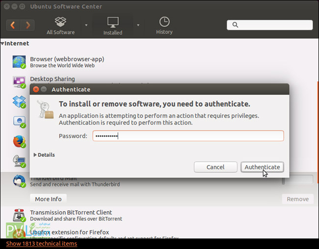 authenticate_dialog -حذف نرم افزارها از سیستم عامل ubuntu 
