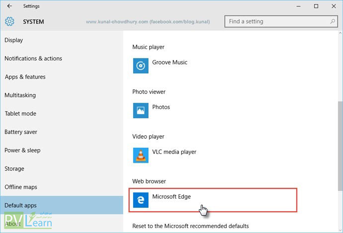 Windows 10 - Settings - تغییر دادن مرورگر پیش فرض ویندوز
