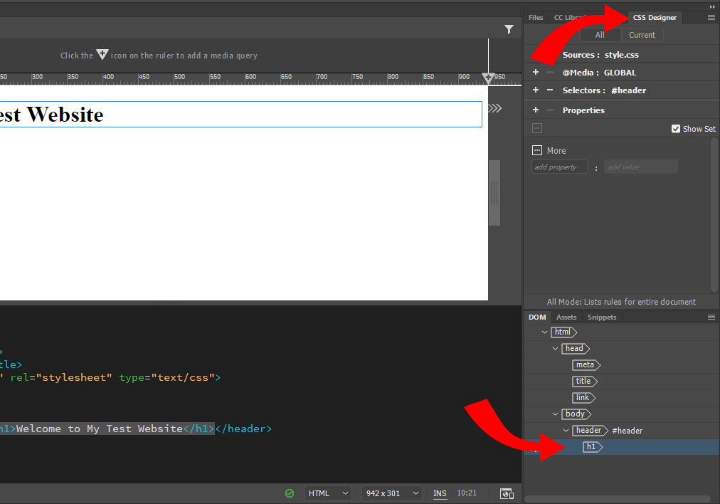 ایجاد CSS Selector برای عناصر html در Dreamweaver