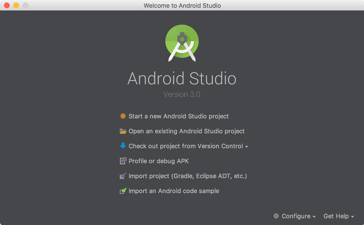 انتخاب گزینه ی Start a new Android Studio project