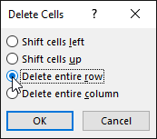 پنجره Delete Cells