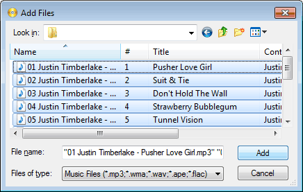 رایت فایل MP3 در PowerISO - انتخاب فایل MP3