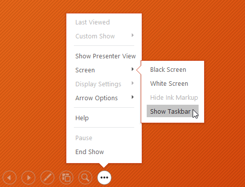 انتخاب گزینه Show Taskbar