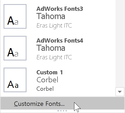 گزینه Customize Fonts