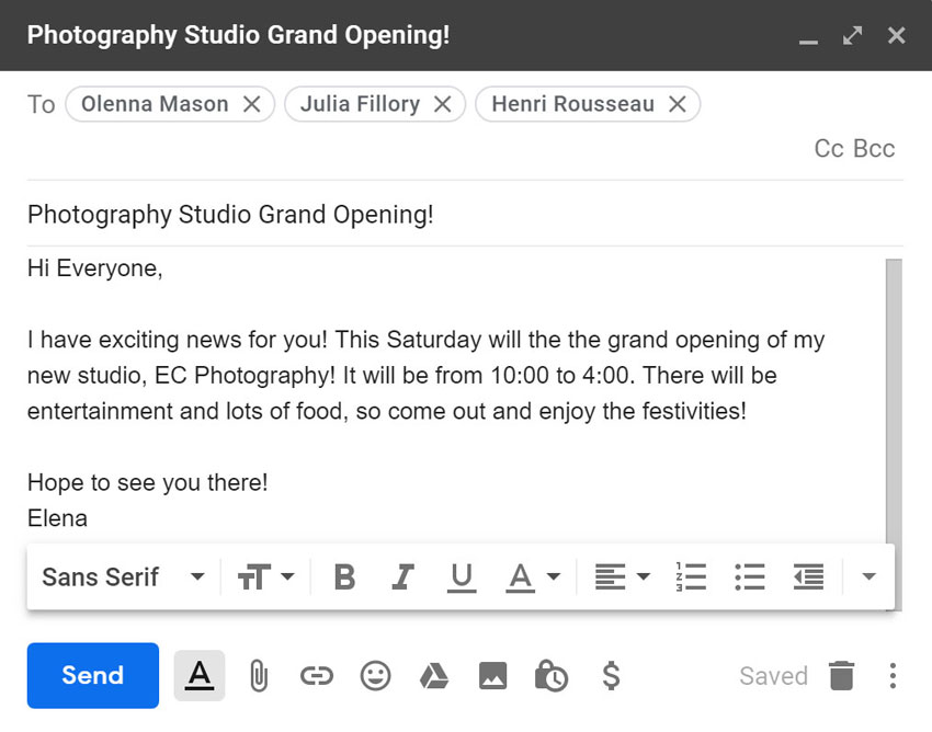 ارسال ایمیل در Gmail - پنجره نوشتن یا compose window