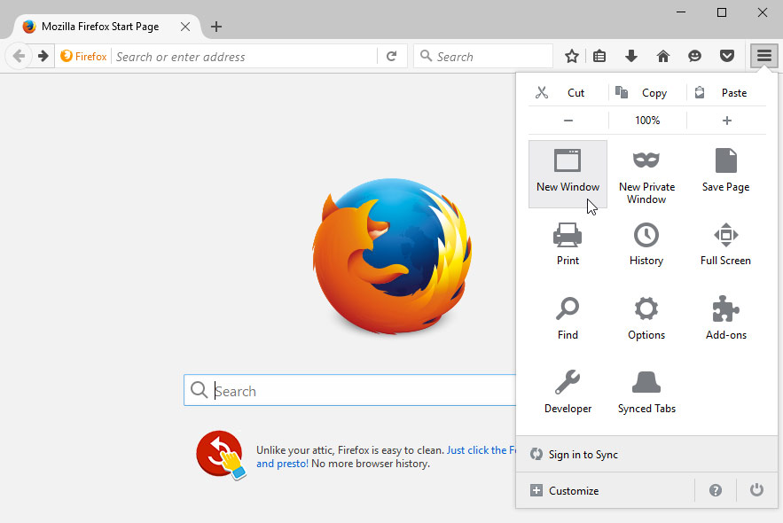 باز کردن یک پنجره جدید در فایرفاکس