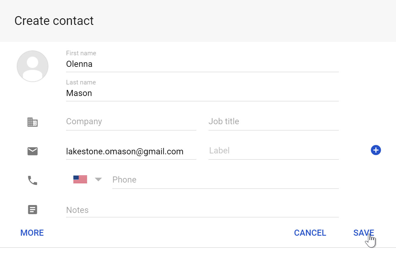 اضافه کردن یک مخاطب در Gmail