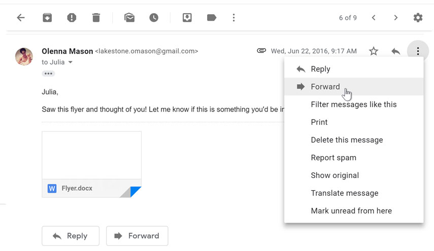 فوروارد ایمیل ها در Gmail