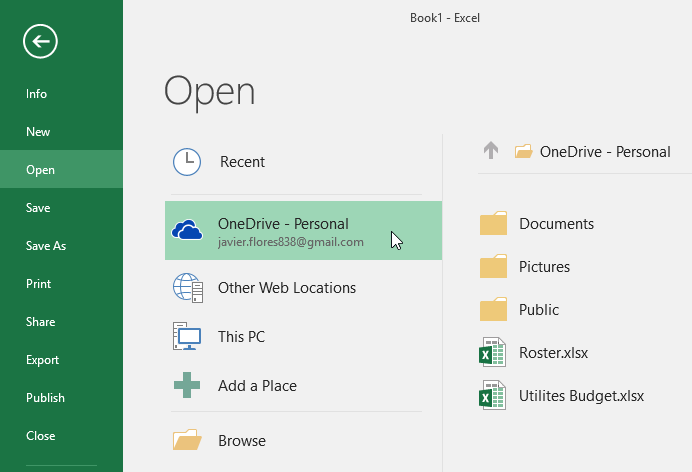 ایجاد و باز کردن Workbooks در EXCEL- درباره OneDrive