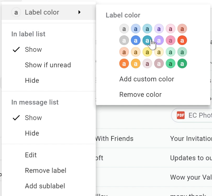 انتخاب رنگ برچسب در Gmail