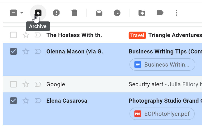 مدیریت پیام های متعدد در Gmail