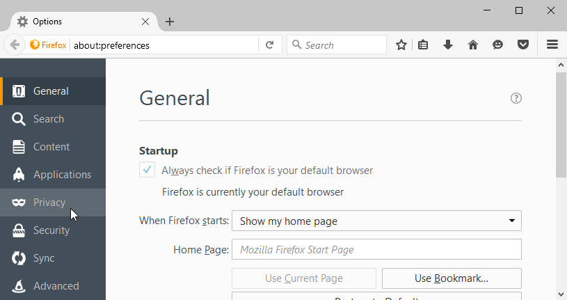 امنیت و حریم خصوصی Firefox - تغییر تنظیمات حریم خصوصی در فایرفاکس
