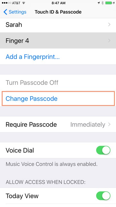 تنظیمات امنیتی و عمومی iphone - تغییر قفل گذرواژه iphone