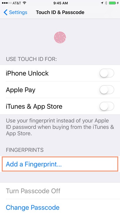 تنظیم Touch ID در آیفون
