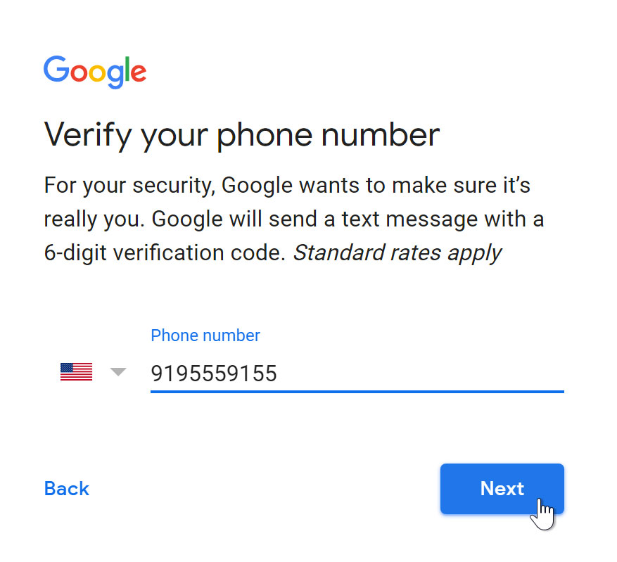 شروع به کار با Google Drive-وارد کردن شماره تلفن