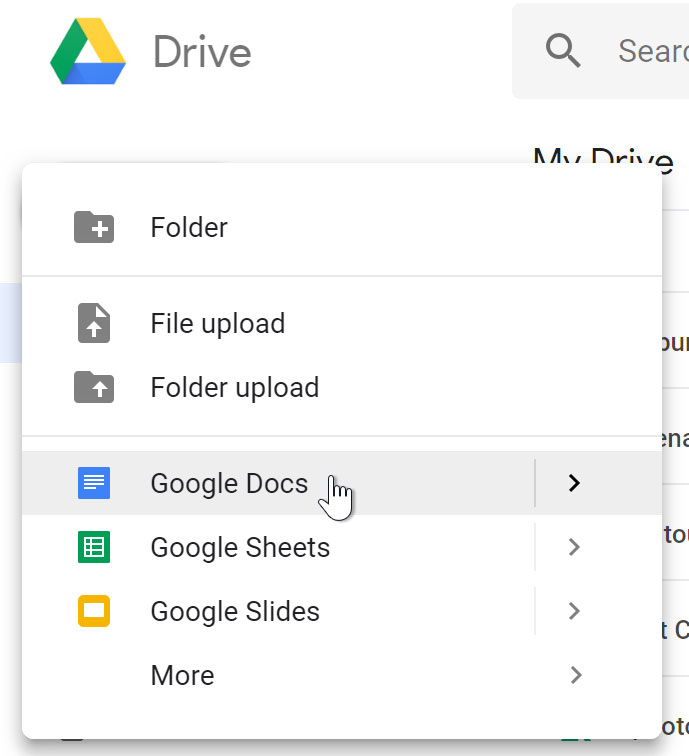 ایجاد فایل های جدید در گوگل- ایجاد Google Docs