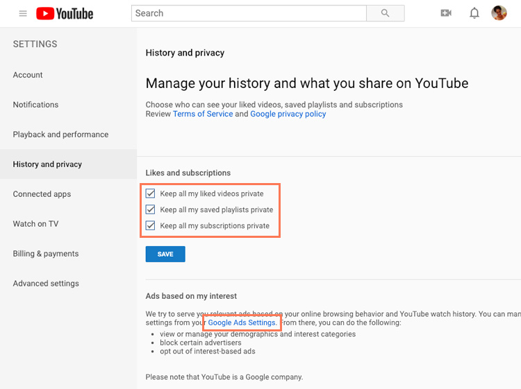 تنظیمات دیگر حریم خصوصی در یوتیوب