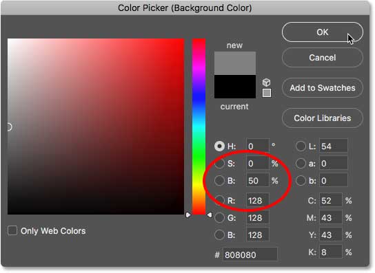 تنظیم افکت Pointillism در فتوشاپ - رنگ پس زمینه را به 50٪ خاکستری یا Gray تغییر دهید.