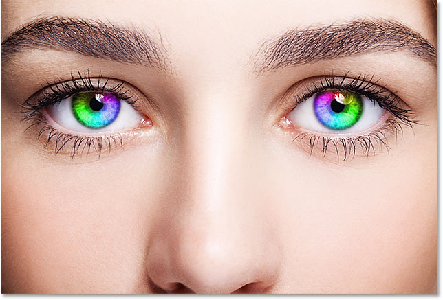 روش رنگی کردن چشم مانند رنگین کمان در فتوشاپ - افکت نهایی