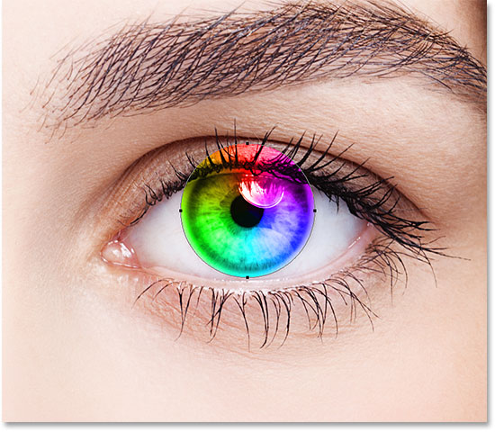 آموزش رنگین کمانی کردن چشم در photoshop - رنگ چشم دوم اکنون همانند رنگ چشم اول