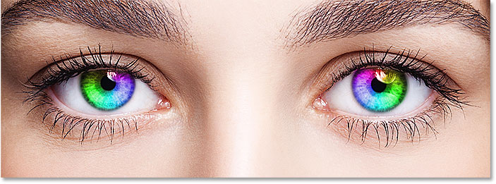 آموزش رنگین کمانی کردن چشم در photoshop - نتیجه پس از کاهش Opacity 
