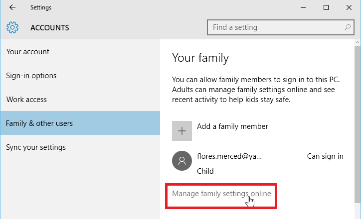 manage family setting online