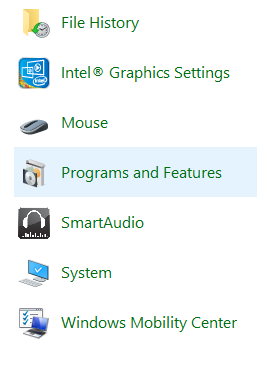 windows programs and features