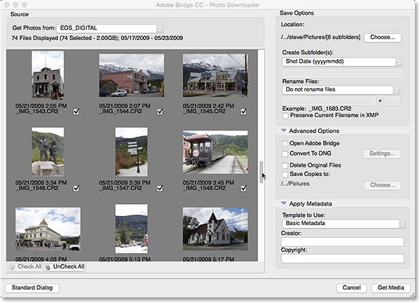 نحوه بارگیری عکس از دوربین با Adobe Bridge - انتخاب تصاویر برای بارگیری با Adobe Bridge