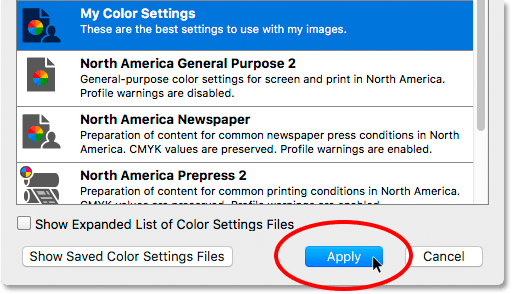 برای همگام سازی تنظیمات رنگ ، روی "Apply " کلیک کنید.