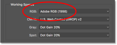 تنظیم فتوشاپ به Adobe RGB