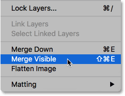 فشار دادن کلید (Alt (Win) / Option (Mac و رفتن به Layer > Merge Visible
