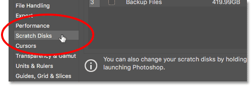 گرینه Scratch Disks در فتوشاپ - تنظیمات Preferences در photoshop