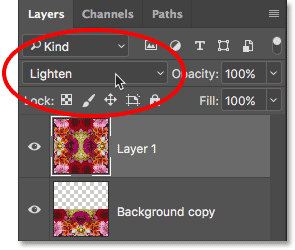 تغییر حالت ترکیب "Layer 1" به Lighten.
