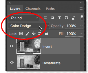انتخاب گزینه color dodge برای Blend Mode ( کپی بکگراند و تغییر Blend Mode در فتوشاپ )