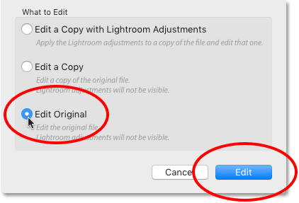 انتخاب گزینه Edit Original ( آموزش انتقال مجدد فایل به فتوشاپ برای ویرایش مجدد )
