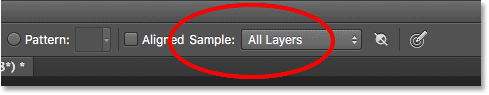 تغییر Sample به All Layers ( ایجاد یک لایه خالی و انتخاب Healing Brush )