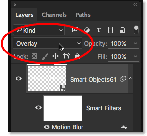 تنظیم overlay برای blend mode ( تغییر Blend Mode و Opacity در Smart Filter )