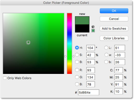 انتخاب رنگ از Color Picker (انتخاب Color Replacement Tool و تنظیم قلم )