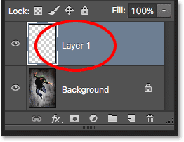 ایجاد یک لایه به نام Layer 1 در فتوشاپ