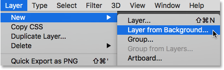 انتخاب گزینه Layer From Background از منوی Layer 