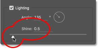 تنظیم مقدار 0.5 برای Shine ( کار با گزینه های Lighting در فتوشاپ )