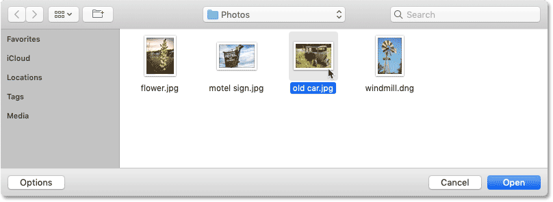 نحوه باز کردن تصاویر از منوی File فتوشاپ - انتخاب تصویر سوم برای باز کردن.
