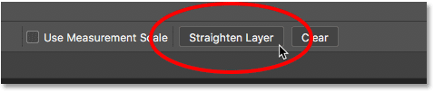 نحوه صاف نمودن تصویر با Ruler Tool فتوشاپ - روی دکمه "Straighten Layer" کلیک کنید.