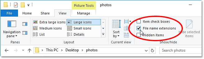 ایجاد ویرایشگر تصویر پیش فرض در ویندوز 10 - پسوند نام فایل را روشن کنید.