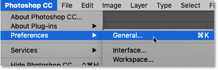 Edit (Win) / Photoshop CC (Mac) > Preferences > General