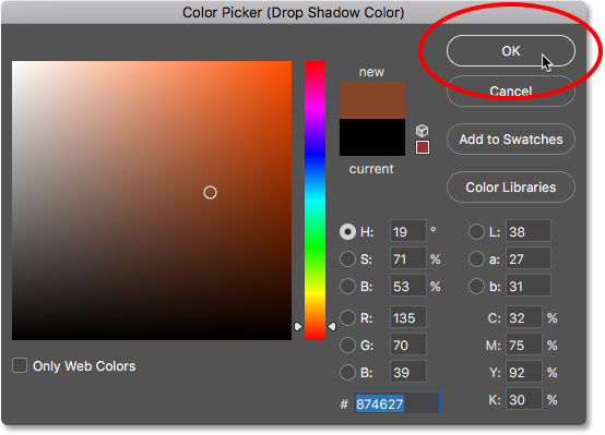 تبدیل عکس به پس زمینه در فتوشاپ - برای بستن Color Picker روی OK کلیک کنید.